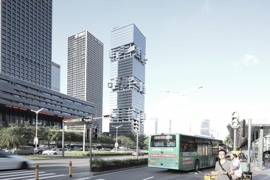 Central Business District in Shenzhen mit SBF-Tower von Hans Hollein und Christoph Monschein Photo: ONJ